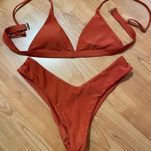 Small Burnt Orange High-Cut Bikini Swimsuit Set